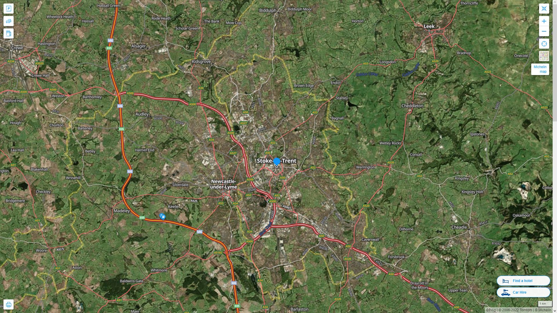 Stoke on Trent Highway and Road Map with Satellite View